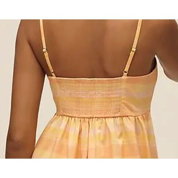 $158 Anthropologie HUTCH Bandeau Romper | sz L, Orange Yellow Plaid NEW! - Picture 7 of 11